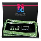 Moldura de matrícula XCLPF em aço inoxidável, strass verde Moldura de matrícula XCLPF em aço inoxidável, strass verde