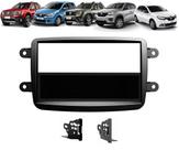Moldura De Painel 1 Din Renault Kwid Oroch Duster Sandero Logan Automatico 2012 Em Diante + Suportes De Fixação Laterais - Preto