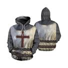Moletom 3D Medieval Com Capuz E Estampa Completa Cruz De Cavaleiros Templários Para Homens