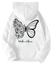 Moletom Blusa Frio Borboleta Bolso Canguru Capuz Ajustável Unisex