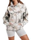 Moletom com capuz Anoumcy Camo Maple Leaf Fleece para mulheres branco L