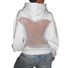 Moletom com capuz feminino GOTHPICKUS Y2K Sexy Mesh Back Crystal Lace White Moletom com capuz feminino GOTHPICKUS Y2K Sexy Mesh Back Crystal Lace White