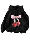Moletom com capuz feminino WDIRARA com estampa Cherry, manga comprida, 12Y, preto