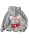 Moletom com capuz feminino WDIRARA com estampa Cherry, manga comprida, cinza 16Y