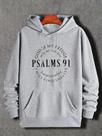 Moletom com capuz gráfico elegante Psalms 91 solto com cordão de bolso canguru e design moderno