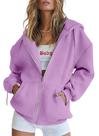 Moletom com Capuz PRETTYGARDEN Feminino Manga Longa com Zíper Roxo P