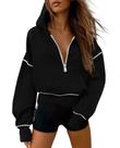 Moletom Cropped PRETTYGARDEN 2025 Outono Meio Zíper Preto G