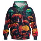 Moletom de Halloween com capuz GHUALURU Pumpkin Skull 4GG