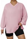 Moletom Eytino Plus Size feminino com decote em V, manga comprida, 5x rosa Moletom Eytino Plus Size feminino com decote em V, manga comprida, 5x rosa