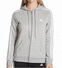 Moletom feminino Adidas Essentials com zíper completo cinza médio mesclado