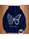 Moletom Feminino Borboleta Blusa de Frio Estampado Costas com Bolso Canguru Cordão Capuz