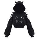 Moletom feminino com capuz de orelha de gato pulôver de manga comprida com capuz blusa fofa