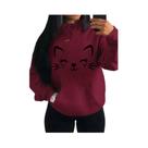 Moletom Feminino Com Estampa De Gato Feliz, Moda Casual Streetwear Hip Hop, Pullover De Fleece