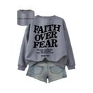 Moletom Feminino De Fleece Com Estampa De Letras 'Faith over Fear', Quente E Confortável, Pullover Moletom Feminino De Fleece Com Estampa De Letras 'Faith over Fear', Quente E Confortável, Pullover