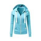 Moletom Feminino De Lã Com Zíper E Bolso, Manga Longa, Cordão Ajustável, Estilo Esportivo Moletom Feminino De Lã Com Zíper E Bolso, Manga Longa, Cordão Ajustável, Estilo Esportivo