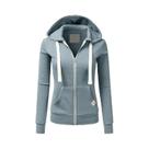 Moletom Feminino De Lã Com Zíper E Bolso, Manga Longa, Cordão Ajustável, Estilo Esportivo