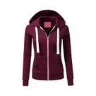 Moletom Feminino De Lã Com Zíper E Bolso, Manga Longa, Cordão Ajustável, Estilo Esportivo Moletom Feminino De Lã Com Zíper E Bolso, Manga Longa, Cordão Ajustável, Estilo Esportivo