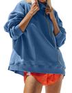 Moletom feminino DURUNUL de grandes dimensões, com gola alta, azul, solto