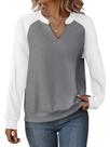 Moletom feminino EADINVE, casual, decote em V, manga comprida, leve