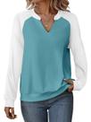 Moletom feminino EADINVE, casual, decote em V, manga comprida, leve