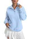 Moletom feminino EasyGala, forrado de lã, decote Henley, azul claro