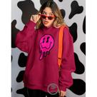 Moletom Feminino Estampado Smiley Blusao Linha Premium Personalizado Blusa de Frio com Bolso e Capuz