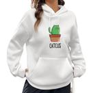 Moletom Feminino Flanelado Com Capuz e Bolsos Estampado Catcus Look Tendência Fashion