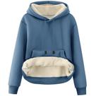 Moletom feminino Flygo, forrado de lã sherpa, inverno, azul empoeirado, GG
