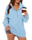 Moletom feminino Gacaky Button Henley com decote em lã azul M
