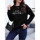 Moletom feminino Gola Redonda Batimentos Cardíacos Coração Tumblr Blusa de frio Streetwear Casaco pl