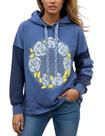 Moletom feminino grande com capuz floral de retalhos ZIZERY azul claro