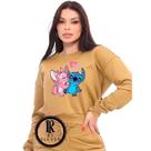 Moletom Feminino Lilo e Stitch casal apaixonados Modelo Gola Careca Blusa de frio Linha Premium 2025