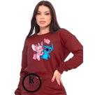 Moletom Feminino Lilo e Stitch casal apaixonados Modelo Gola Careca Blusa de frio Linha Premium 2025