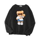 Moletom Feminino Oversized De Lã Com Capuz, Estampa De Urso Fofo, Estilo Urbano E Casual
