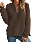 Moletom feminino Schine com meio zíper acolchoado, gola redonda, café L