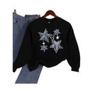 Moletom Feminino Solto Com Gola Redonda, Estampa De Estrela Em Imitação De Jeans, Pulôver Quente De Moletom Feminino Solto Com Gola Redonda, Estampa De Estrela Em Imitação De Jeans, Pulôver Quente De