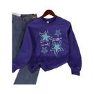 Moletom Feminino Solto Com Gola Redonda, Estampa De Estrela Em Imitação De Jeans, Pulôver Quente De