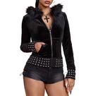Moletom GOTHPICKUS Y2K Rivet Faux Fur com capuz para mulheres, preto