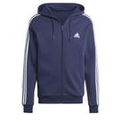 Moletom masculino Adidas Essentials de lã, 3 listras, zíper completo, GG