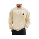 Moletom Masculino Casual De Lã Com Estampa De Âncora, Caimento Solto, Gola Redonda, Manga Longa,