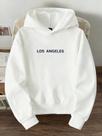 Moletom Masculino Los Angeles Branco com Capuz Estampado Streetwear Casual Inverno Conforto