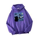 Moletom Masculino Oversize Com Capuz E Estampa De Gato Estrelado Noturno, Casual, Pullover De