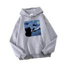 Moletom Masculino Oversize Com Capuz E Estampa De Gato Estrelado Noturno, Casual, Pullover De Moletom Masculino Oversize Com Capuz E Estampa De Gato Estrelado Noturno, Casual, Pullover De