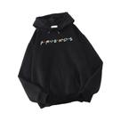 Moletom Masculino Oversize Coreano De Lã Com Capuz E Estampa Friends, Gola Redonda, Estilo
