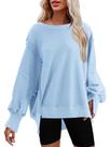 Moletom Niovien Oversized para mulheres com gola redonda azul claro 2GG