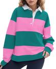 Moletom polo feminino SHBECYDE listrado colorido em bloco de tamanho grande