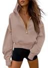 Moletom PRETTYGARDEN 2025 Outono com Capuz Meio Zíper Cropped Caqui P