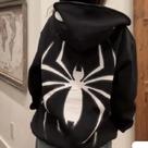 Moletom Unissex Oversized Com Zíper Completo E Capuz Estampado De Aranha Estilo Harajuku Punk Gótico