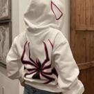Moletom Unissex Oversized Com Zíper Completo E Capuz Estampado De Aranha Estilo Harajuku Punk Gótico