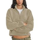 Moletom Yioaga Fleece para mulheres, jaqueta Sherpa cortada, cáqui